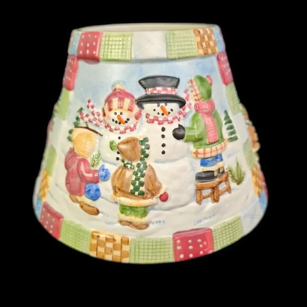 Yankee Candle Snowman Large Shade Winter Scene Embossed‎ Ceramic Children Quilt